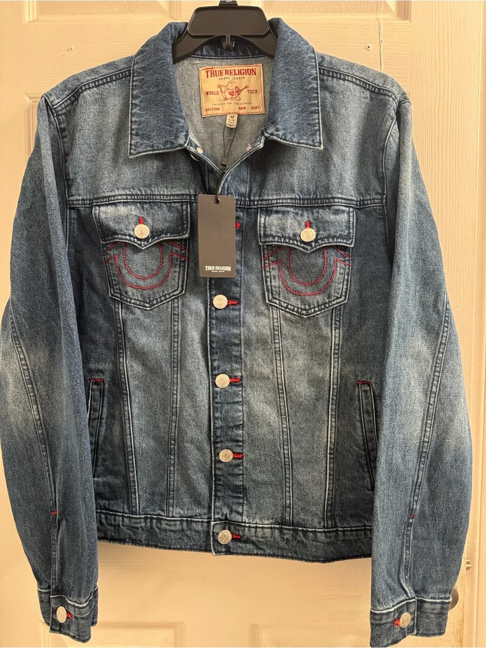 True Religion Light Blue Denim Jacket with Dark Contrast Stitching Men’s XL
